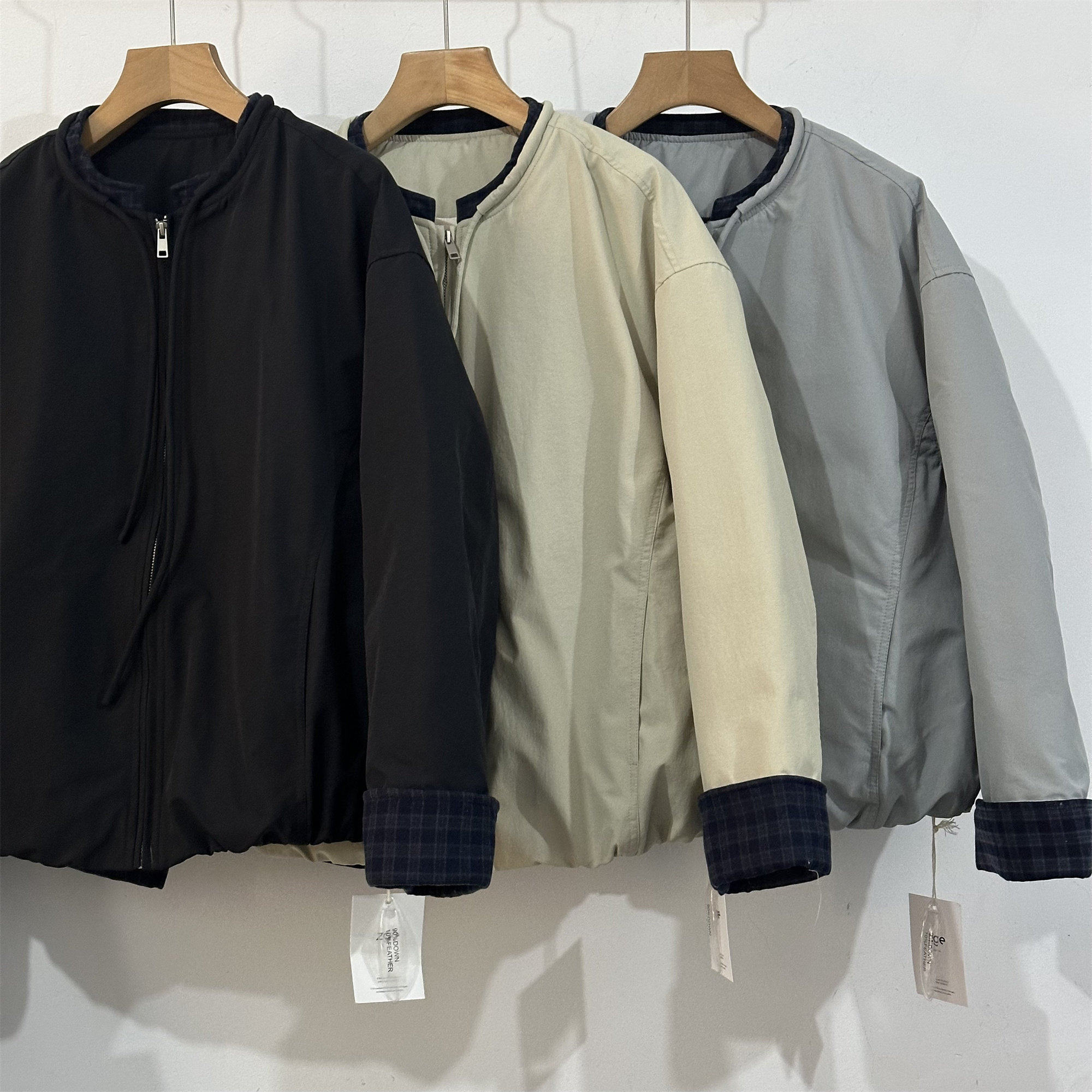韩代订单款翻袖圆领抽绳羽绒服通羽绒服