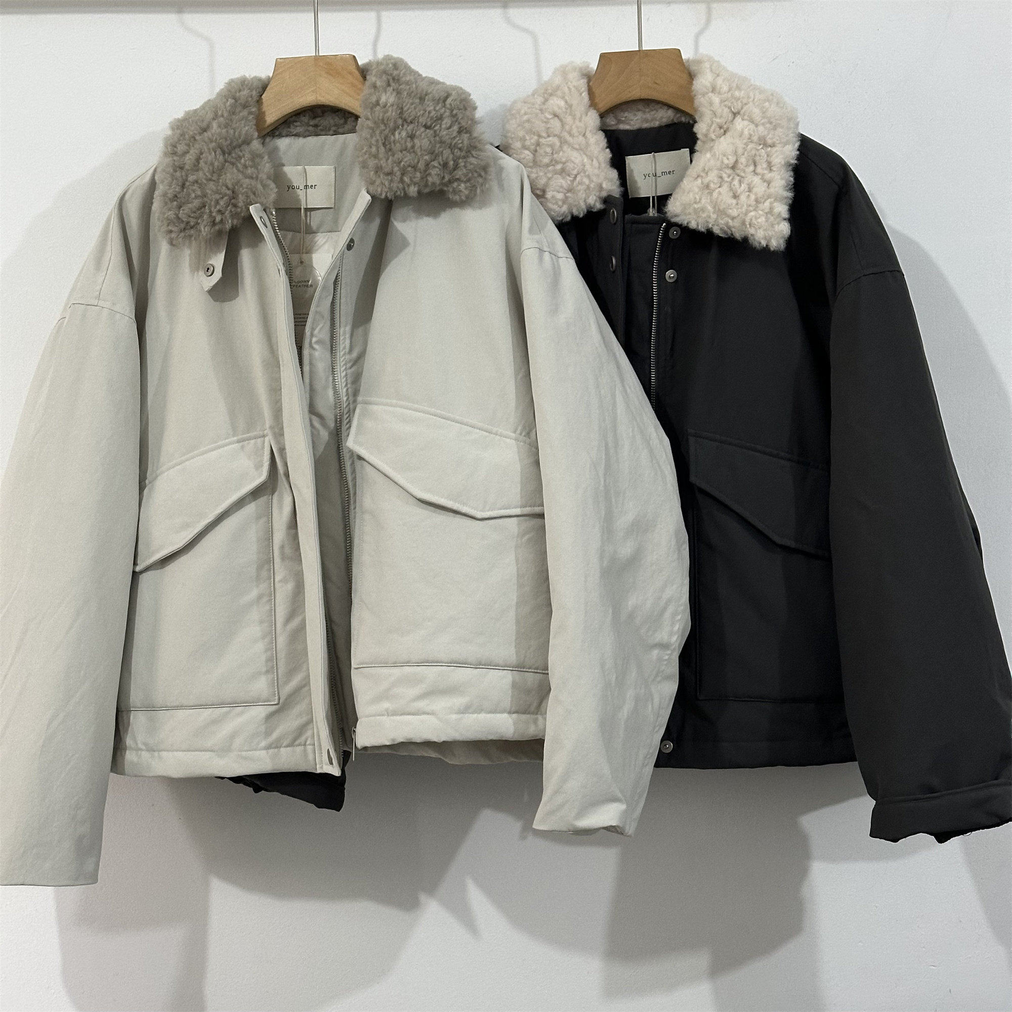 韩代订单款羊羔毛领宽松休闲羽绒羽绒服