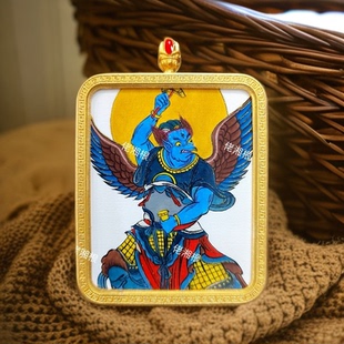 佬湘根唐卡手绘邓天君坠饰项链吊坠双面道牌精美坠链国风挂坠定制