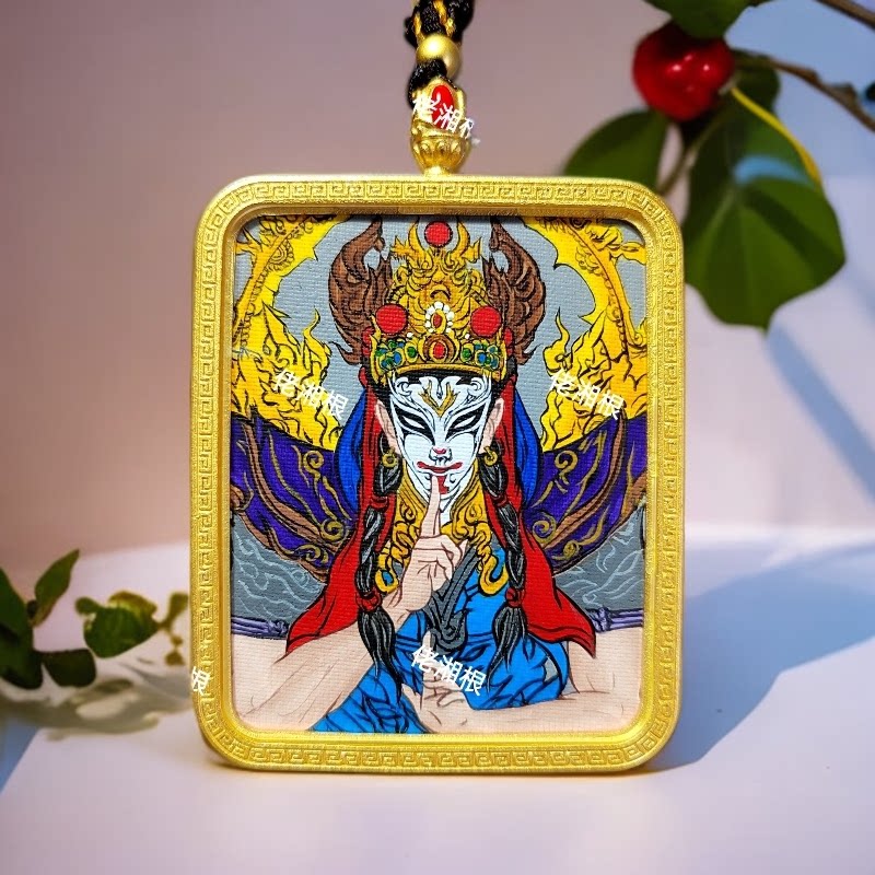 纯手绘【白鹤童子】唐卡吊坠双面道牌挂坠新春年货节挂件礼盒定制