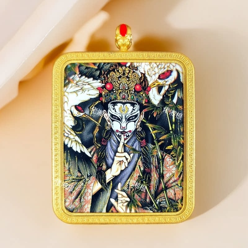 半手绘【白鹤童子】唐卡吊坠双面道牌挂坠新春年货节礼品挂件定制