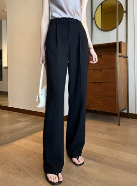 Mooelpom春季新品通勤高腰宽松西装裤显瘦拖地裤直筒长裤子女士