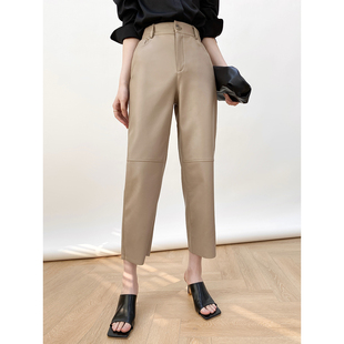 Mooelpom2025秋冬新款宽松九分皮裤百搭黑色直筒八分皮裤女显瘦