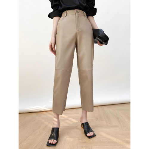 新款松紧腰百搭宽松显瘦皮裤