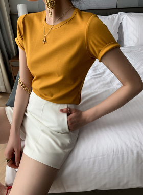 Mooelpom6色春夏抗皱丝光双面新疆长绒棉背面反车线小圆领T恤显瘦