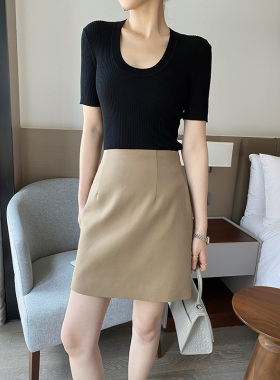 Mooelpom新款抗皱显瘦高腰通勤a字短裙女气质百搭休闲半裙女