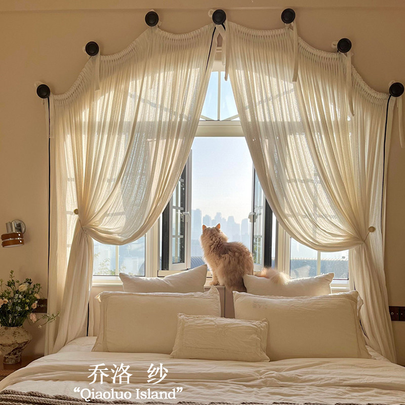 法式复古拱形挑空窗纱帘定制