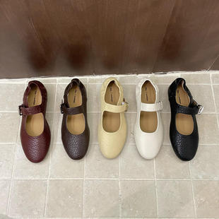 十三行女鞋实拍复古白色高级感法式平底夏2026内增高玛丽珍勃肯鞋