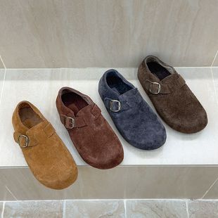 软底勃肯鞋 穆勒鞋 实拍加绒内增高4CM秋冬反绒真皮单鞋 十三行女鞋