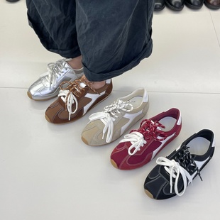 红色休闲运动阿甘鞋 内增高真皮复古德训鞋 实拍牛皮版 十三行女鞋