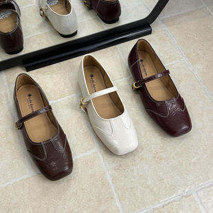 十三行女鞋实拍法式设计感平底单鞋女鞋子春夏秋配裙子方头奶奶鞋
