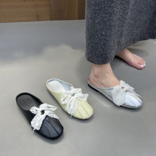 十三行女鞋实拍平底芭蕾风蕾丝单鞋凉鞋女包头半拖夏配裙子玛丽珍