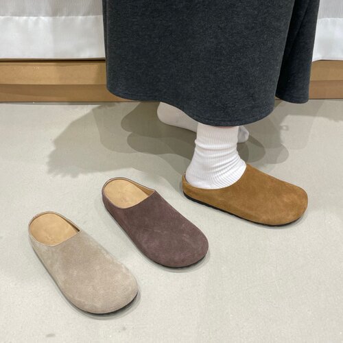 十三行女鞋实拍磨砂真皮2026年春夏秋厚底包头半拖外穿勃肯鞋拖鞋