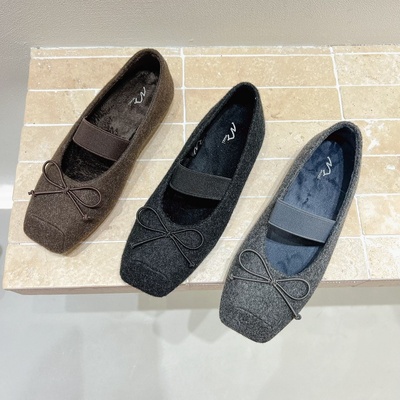 十三行女鞋实拍法式复古圆头蝴蝶结加绒玛丽珍鞋秋冬软底奶奶鞋