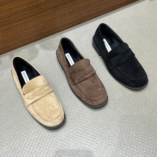 十三行女鞋实拍复古绒面咖色乐福鞋豆豆鞋秋夏百搭新款加绒单鞋