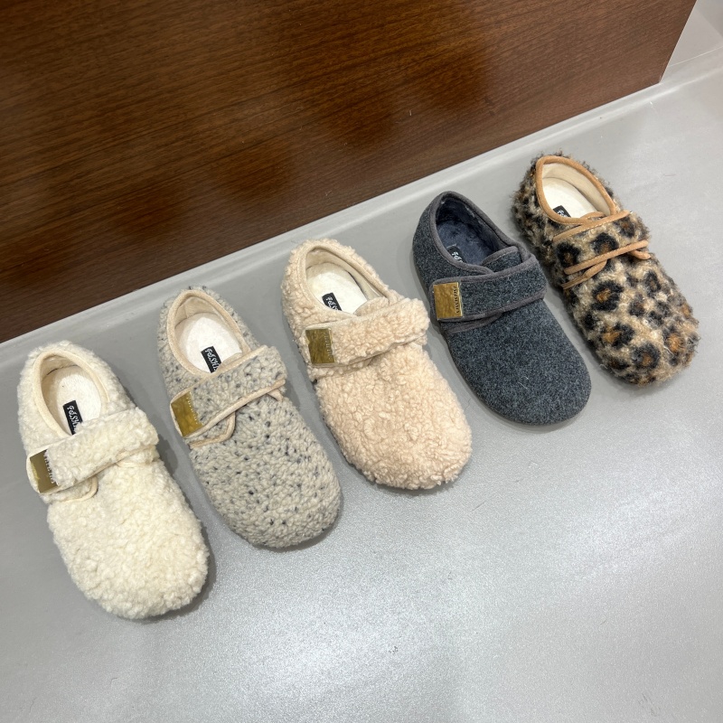 十三行女鞋实拍加绒复古豹纹勃肯鞋单鞋女鞋子秋冬季毛毛鞋博肯鞋