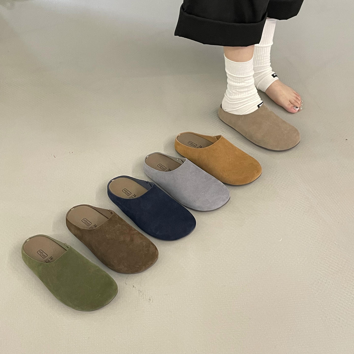 十三行女鞋实拍韩版厚底一脚蹬勃肯鞋女2026年夏季复古包头半拖鞋
