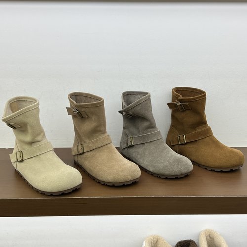 十三行女鞋实拍BEILIXUAN韩版氛围感雪地靴秋冬真皮瘦短筒博肯靴