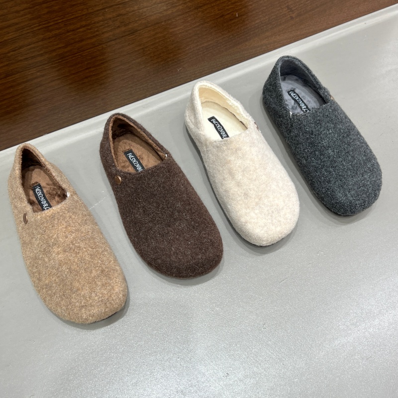 十三行女鞋实拍加绒两穿勃肯鞋女冬新款加绒复古毛厚底一脚蹬棉鞋