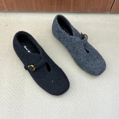 十三行女鞋实拍加绒内增高灰色毛毛鞋玛丽珍2025秋冬季复古豆豆鞋