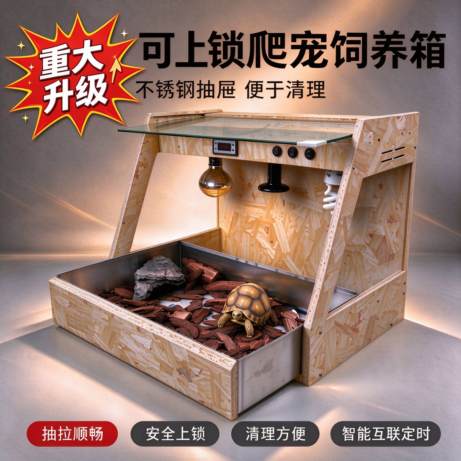 宠物恒温箱爬虫箱黄缘龟保温箱半水龟陆蜥蜴守宫寄居蟹鬃狮饲养箱