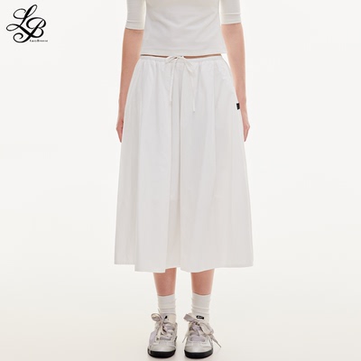 LazyBreeze秋季新款气质休闲白色中长裙女抽绳透气A字半身裙