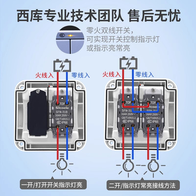 西库户外开防水关家用室外防雨电灯单开单控工业按钮盒明装一开