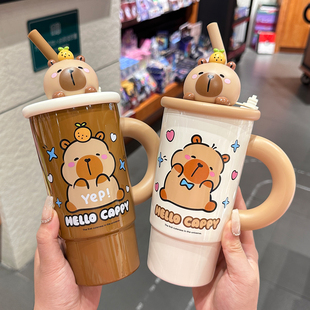 卡皮巴拉保温杯大容量吸管水杯女生新款2025高颜值冰霸杯子带茶仓