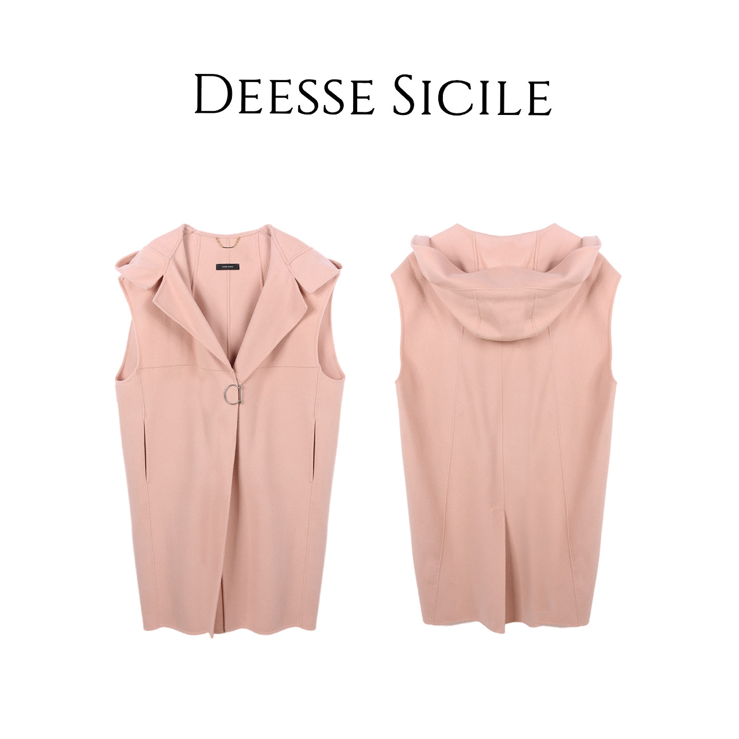 Deessesicile法式橘粉色廓形毛呢连帽马甲通勤简约中长款无袖外套,女装/女士精品,马夹,淘宝优惠券,粉丝福利购,淘宝优惠卷