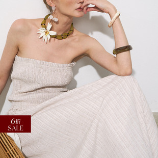 饰抹胸连衣裙 夏天海边沙滩度假天然麻色贝壳装 DeesseSicile 折扣