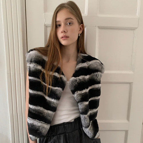 黑白龙猫色獭兔毛皮草马甲