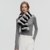 Deessesicile黑白龙猫纹獭兔毛皮草围巾慵懒休闲百搭毛绒围脖