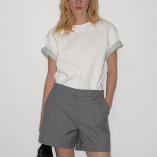 女前中立体压线后扣袢设计百慕裤 DeesseSicile灰色老钱风西装 短裤
