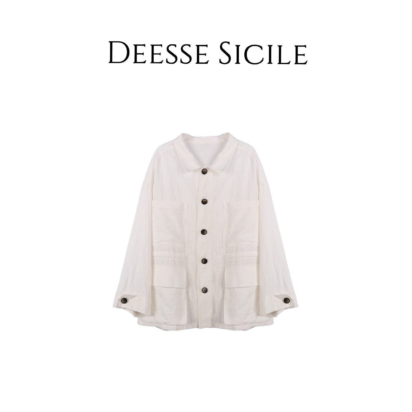 Deessesicile 1米白色翻领口袋猎装夹克上衣法式极简工装长袖外套