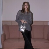 DeesseSicile 满天星浪漫宽松慵懒风镂空亮片针织罩衫 小众上衣女