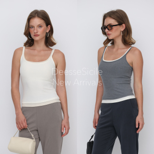 Deessesicile懒人叠穿术假二件自带胸垫小吊带背心修身 上衣 女无袖