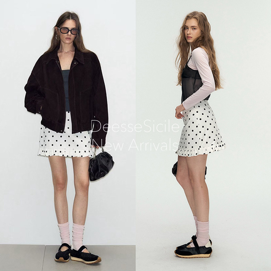DeesseSicile法式波点短裙撞色复古减龄少女学院风荷叶边半身裙女,女装/女士精品,半身裙,淘宝优惠券,粉丝福利购,淘宝优惠卷