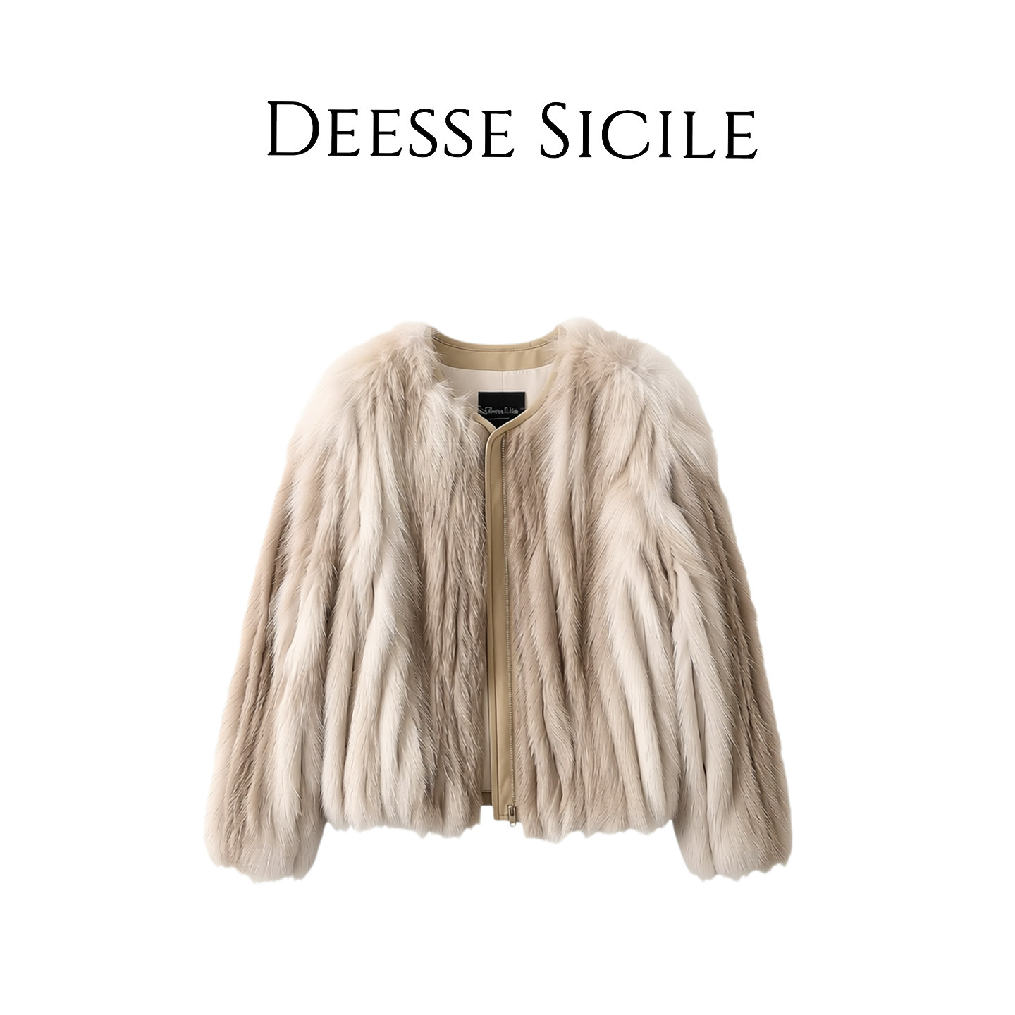 DeesseSicile  1芬兰琥珀狐狸毛本色贵妇名媛皮草真皮毛短款外套