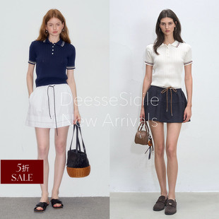 上衣通勤女POLO衫 DeesseSicile 老钱风麻花针织翻领短袖 美式 折扣