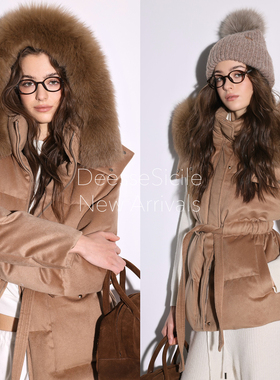 Deessesicile YS/LP老钱风饼干色狐狸毛领羊毛呢鹅绒服羽绒马甲女