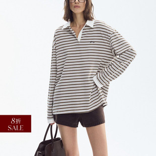 撞色廓形松弛感显瘦长袖 学院风条纹polo衫 T恤 折扣 DeesseSicile