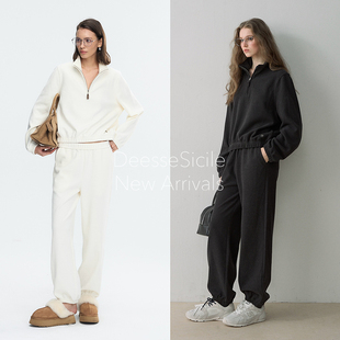 Deessesicile都会慵懒拉链领上衣束脚长裤简约高级感舒适运动套装