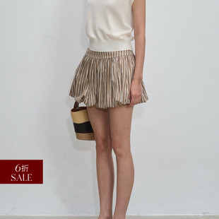 防走光裙裤 DeesseSicile 夏季 千层条纹立体褶皱蓬蓬花苞短裤 折扣