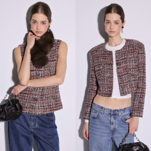 Deessesicile名媛千金彩色粗花呢精致法式 女 小香风短外套马甲套装