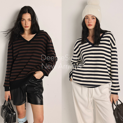 知性通勤V领松弛套头毛衣女