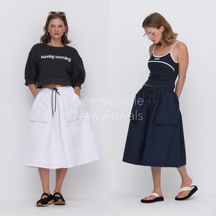 Deessesicile街头甜酷工装 半身裙 伞裙户外抽绳双口袋A字裙中长款