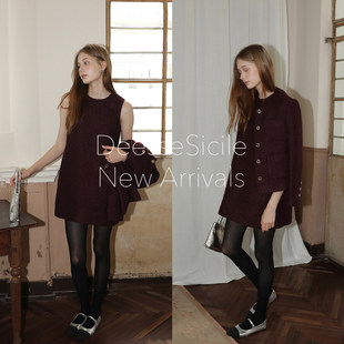 Deessesicile 小香风外套女 千金味儿安可拉红粗花呢背心裙套装