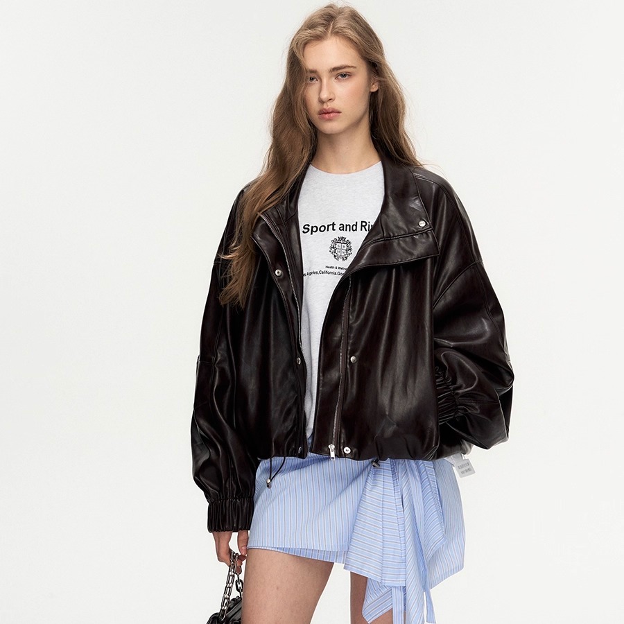 红咖色环保皮皮衣夹克外套