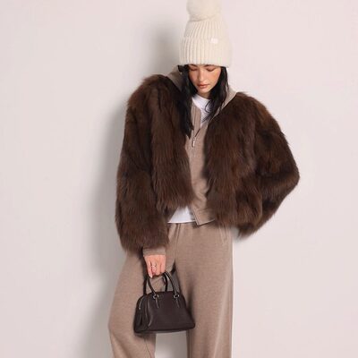 黛西西里巧克力狐腹毛皮草外套