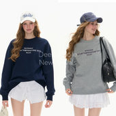 Deessesicile百搭公式 宽松休闲藏蓝色英文字母刺绣卫衣灰色上衣女